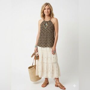 EVEREVE HALTER TOP BLACK TAN CHEVRON BUTTON FRONT SIZE L